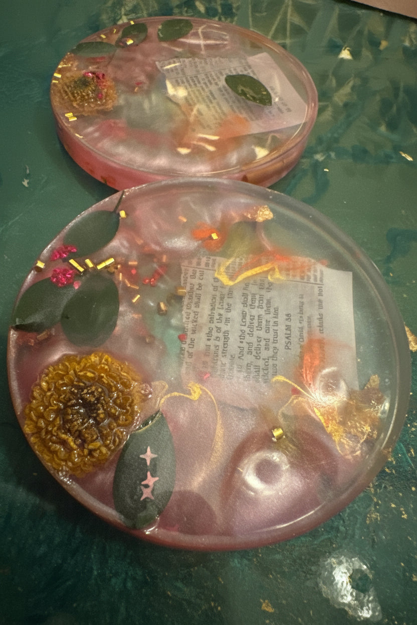 Psalms and Marigolds coasters