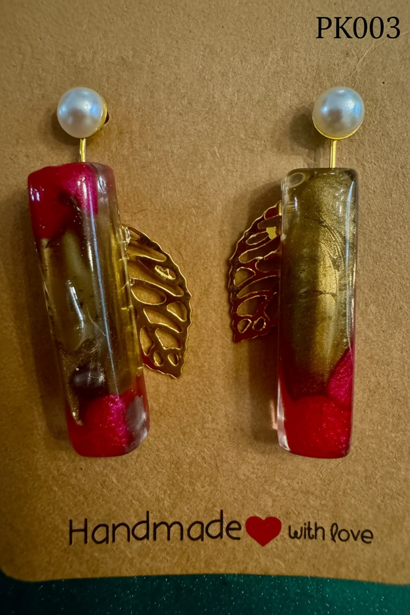 Pink and Gold Resin with multicolored pearls