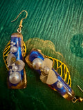 Blue and Gold Floral and Pearls earrings