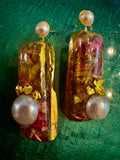 Pink Florals and Gold studs
