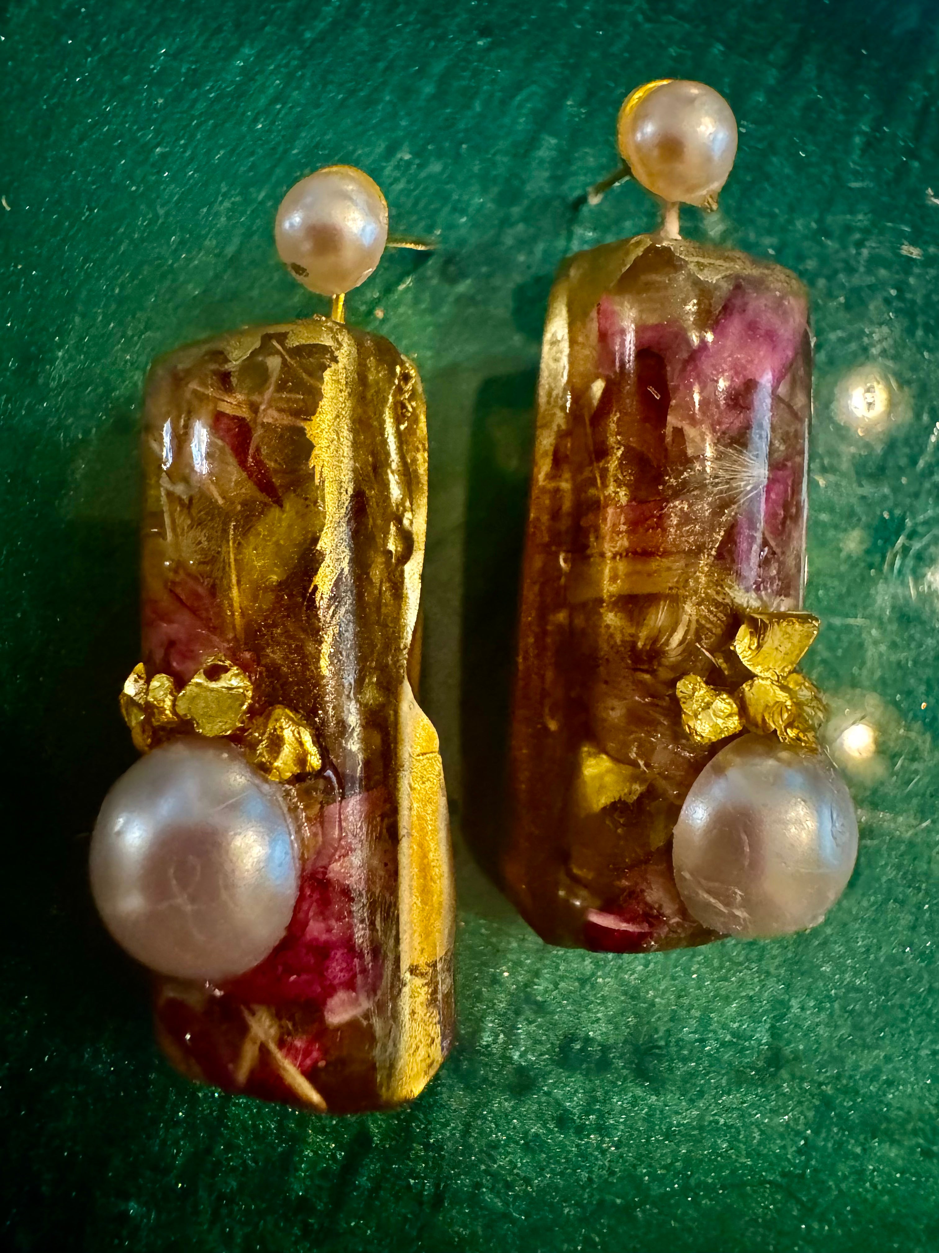 Pink Florals and Gold studs