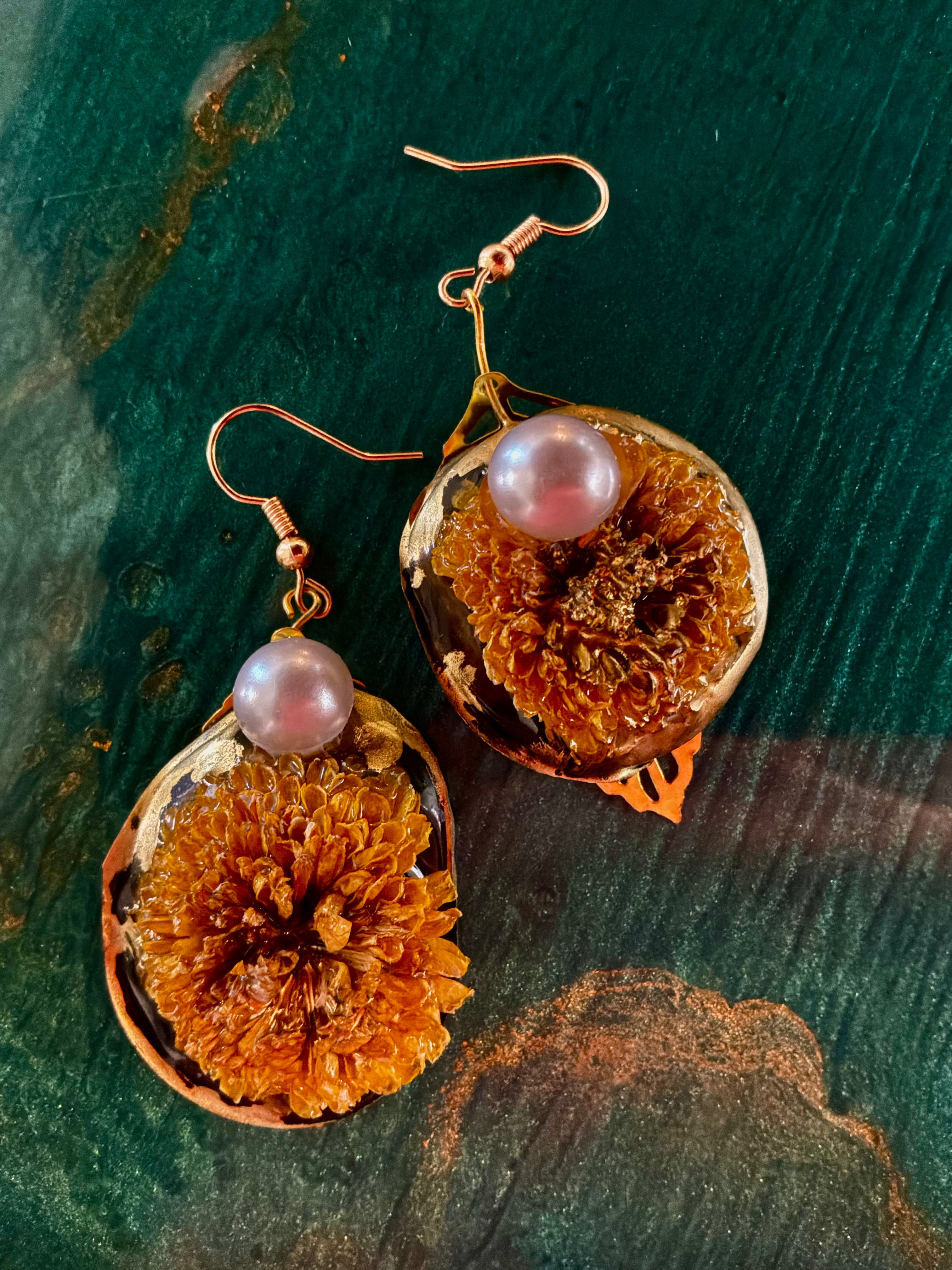 Black & Gold Marigold Earrings