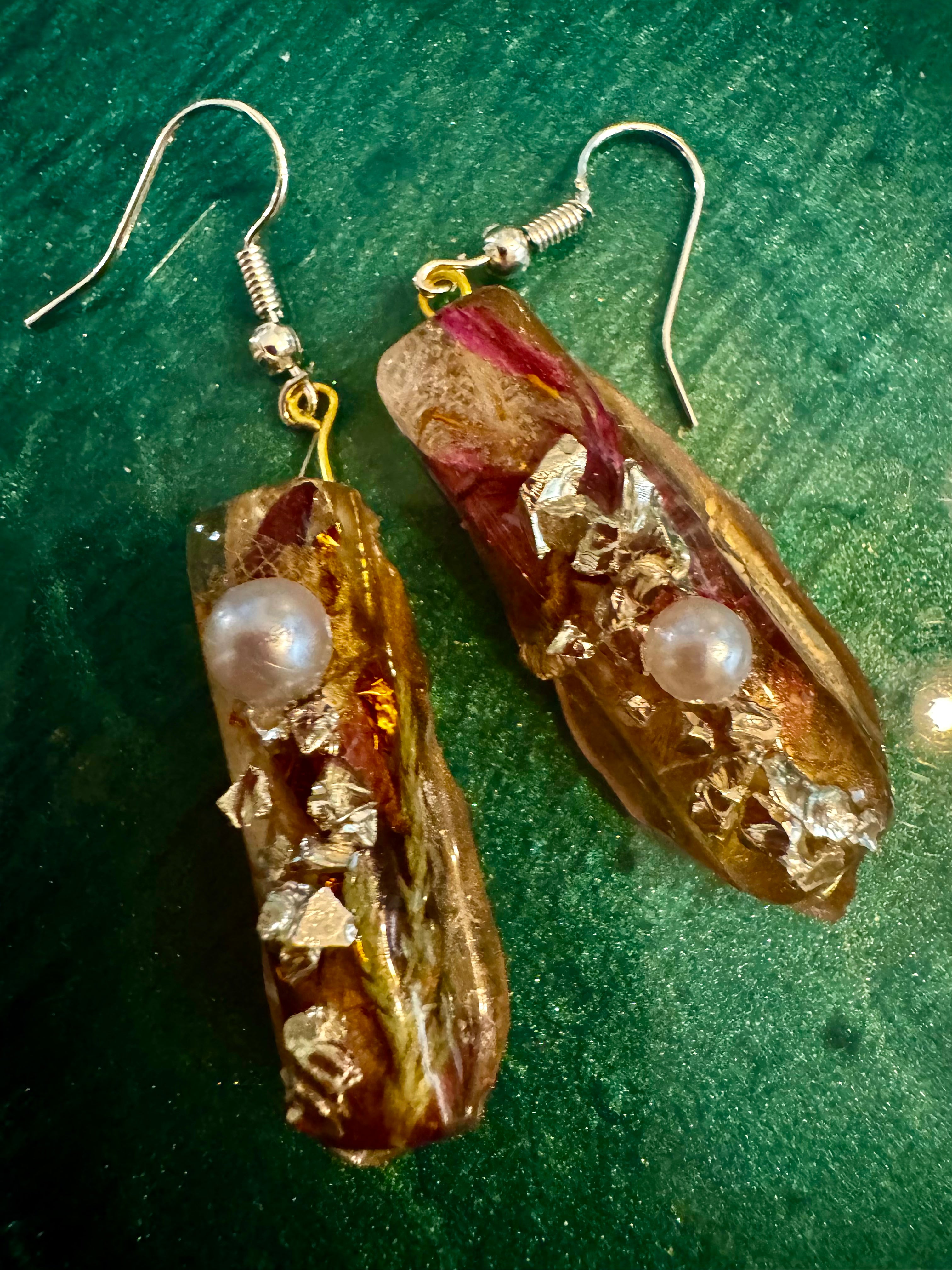 Pink Florals Drops Silver and Gold