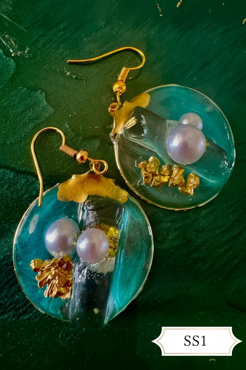 Seaside Collection 1” Light Blue Gold with Pearls