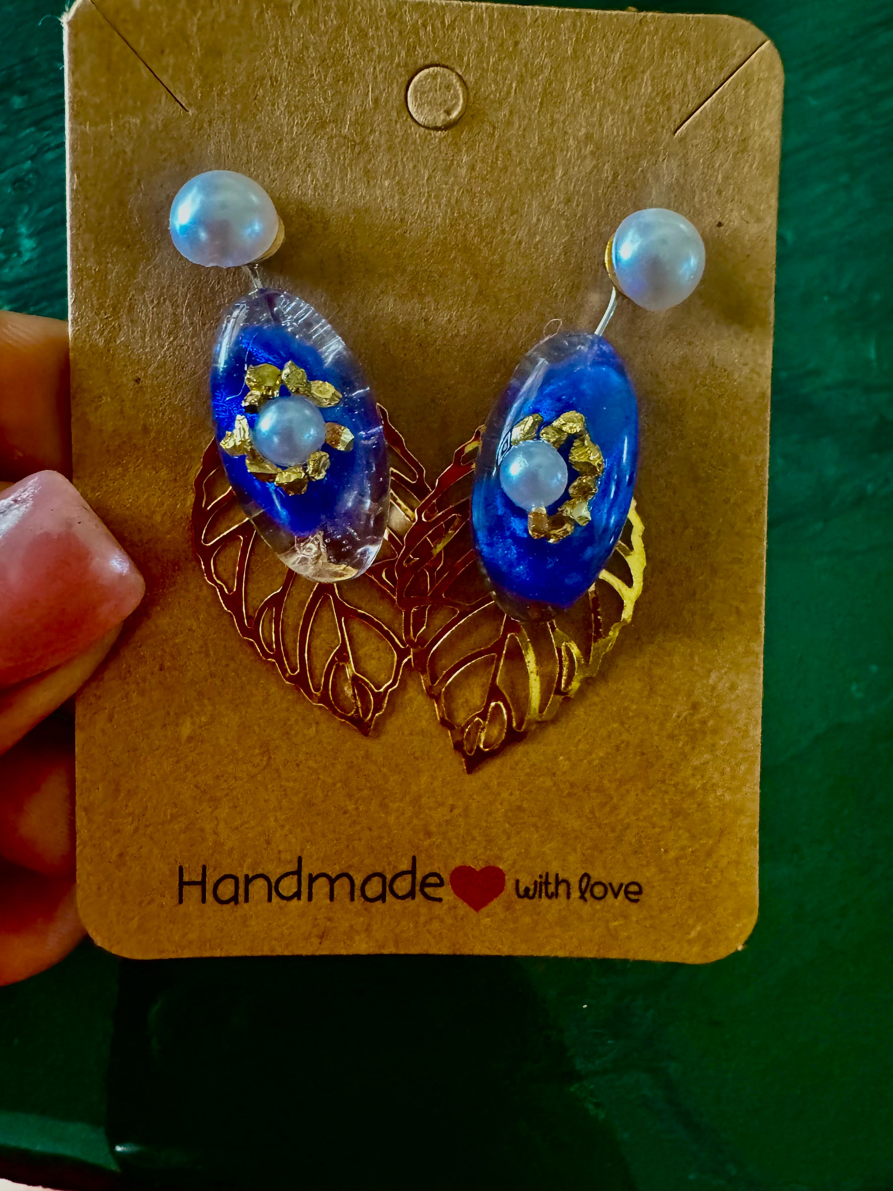 Blue and Gold Pearl Studs