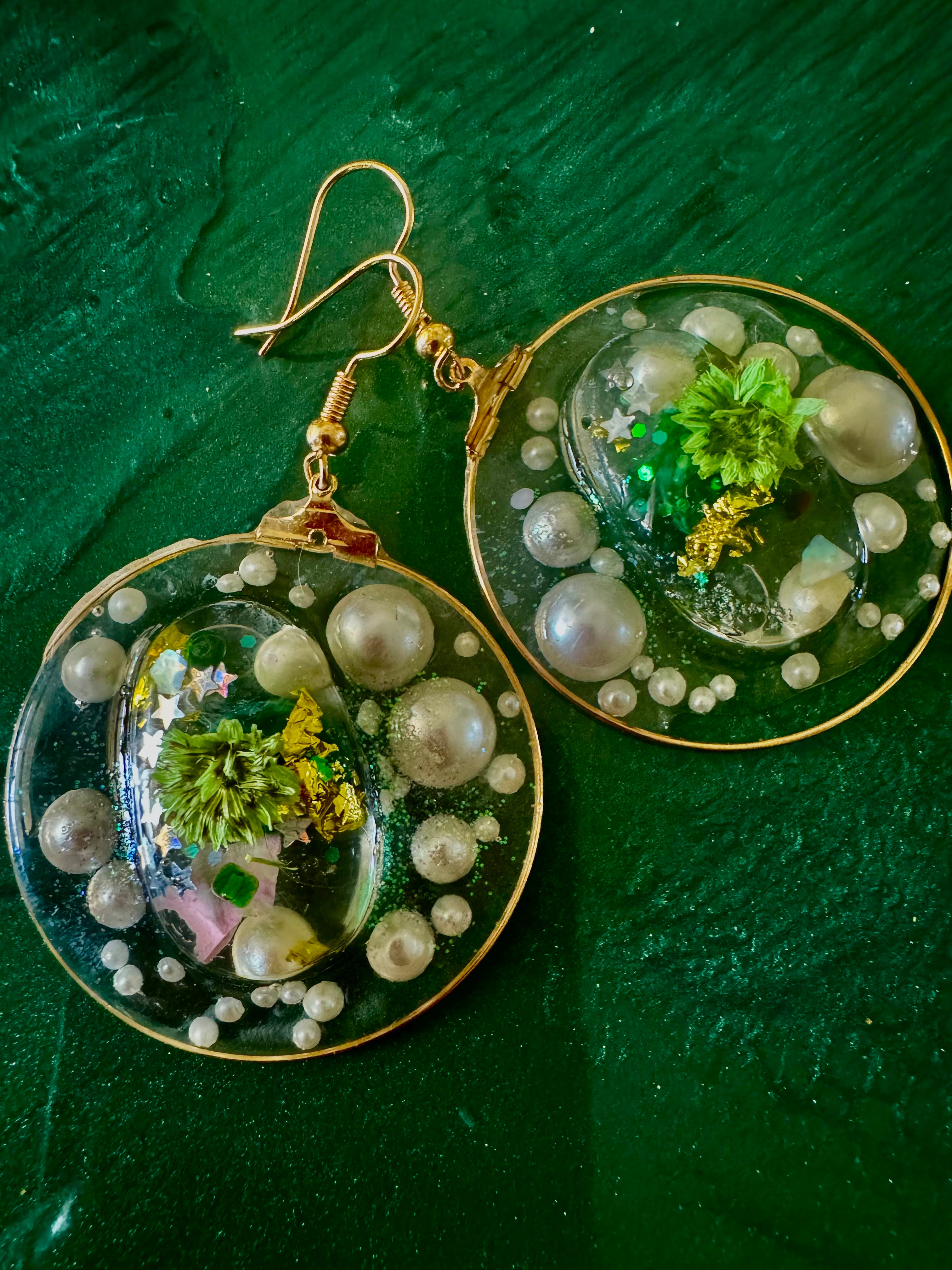 Green Malachite and mini green wild Flowers