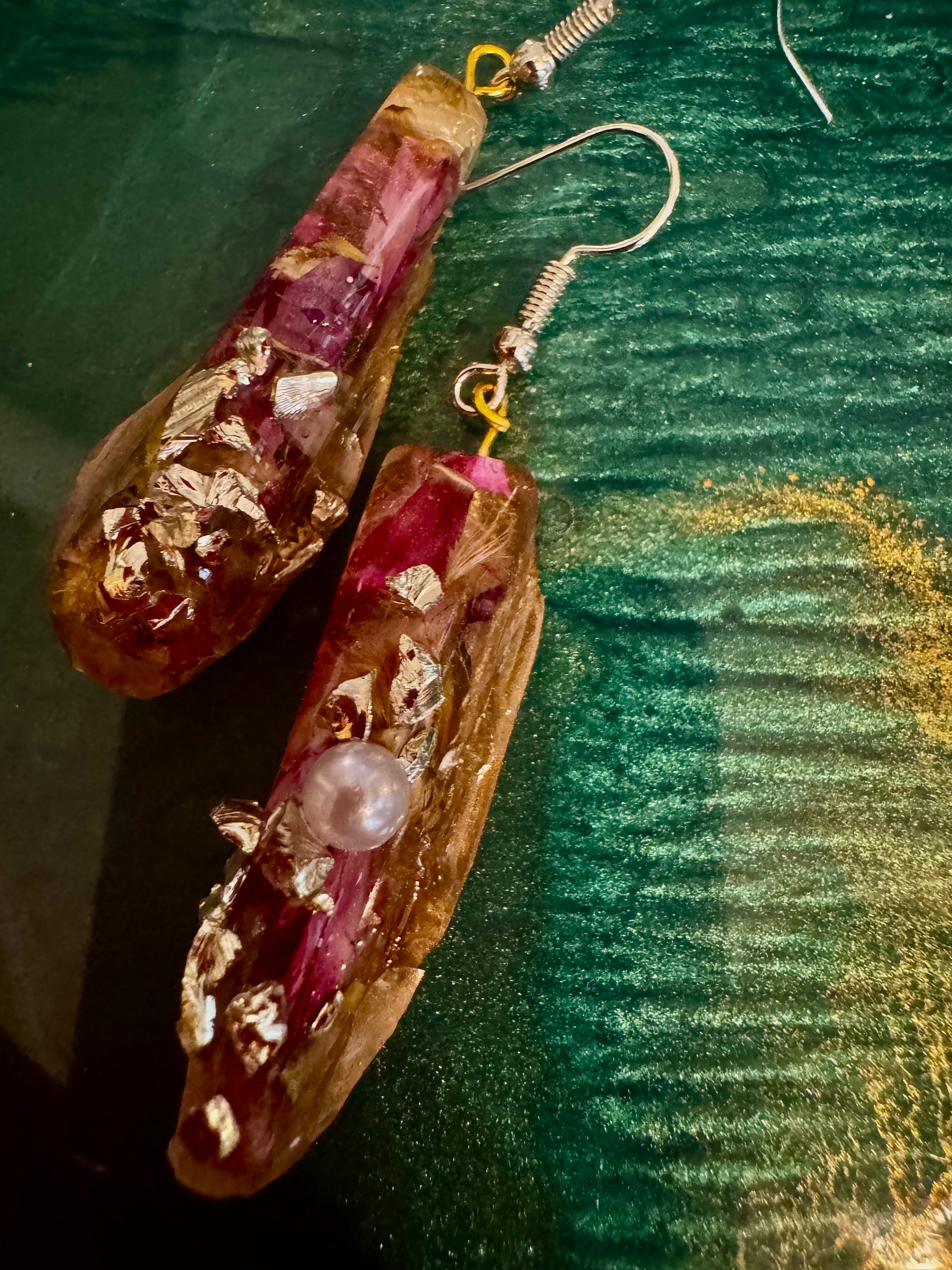 Pink Florals Drops Silver and Gold